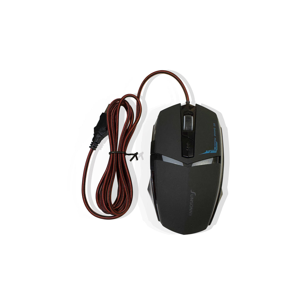 Sunsonny T-M30 wired gaming mouse front view with braided USB cable
