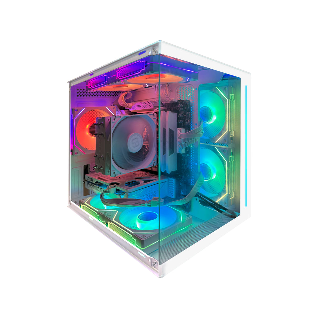 Bodian Elite Series White Mini Haven – compact white gaming PC with AMD 9600X and RTX 5060-side view clear